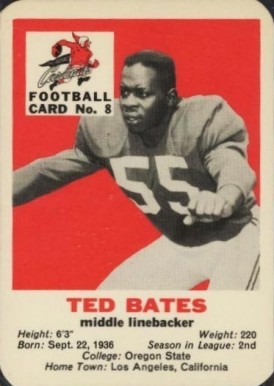 1960 Mayrose Cardinals Ted Bates #8 Football Card