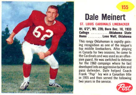 1962 Post Cereal Dale Meinert #155 Football Card