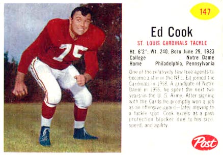 1962 Post Cereal Ed Cook #147 Football Card