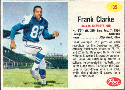 1962 Post Cereal Frank Clarke #135 Football Card