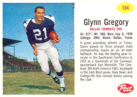 1962 Post Cereal Glynn Gregory #134 Football Card