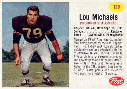 1962 Post Cereal Lou Michaels #128 Football Card
