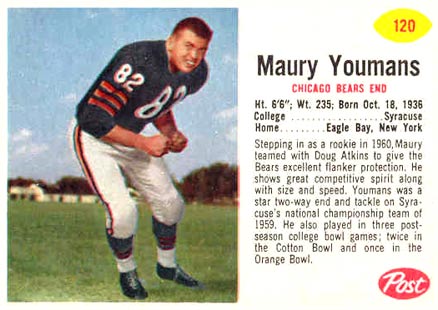 1962 Post Cereal Maury Youmans #120 Football Card