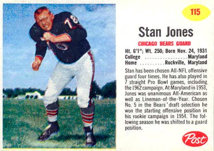 1962 Post Cereal Stan Jones #115 Football Card