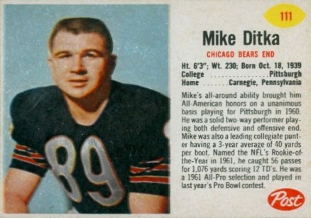 1962 Post Cereal Mike Ditka #111 Football Card