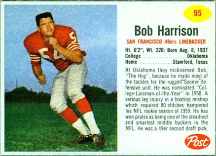 1962 Post Cereal Bob Harrison #95 Football Card