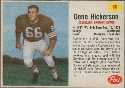 1962 Post Cereal Gene Hickerson #66 Football Card
