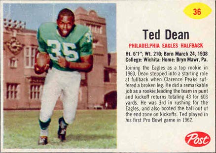 1962 Post Cereal Ted Dean #36 Football Card