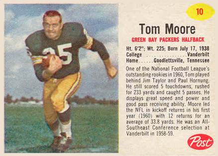 1962 Post Cereal Tom Moore #10 Football Card