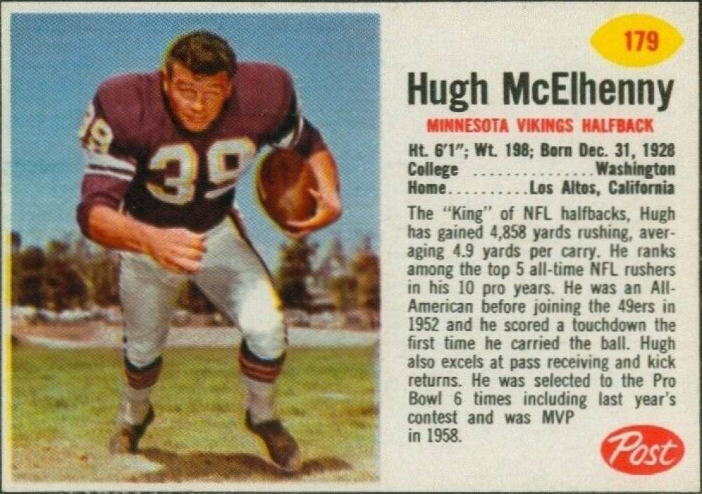 1962 Post Cereal Hugh McElhenny #179 Football Card
