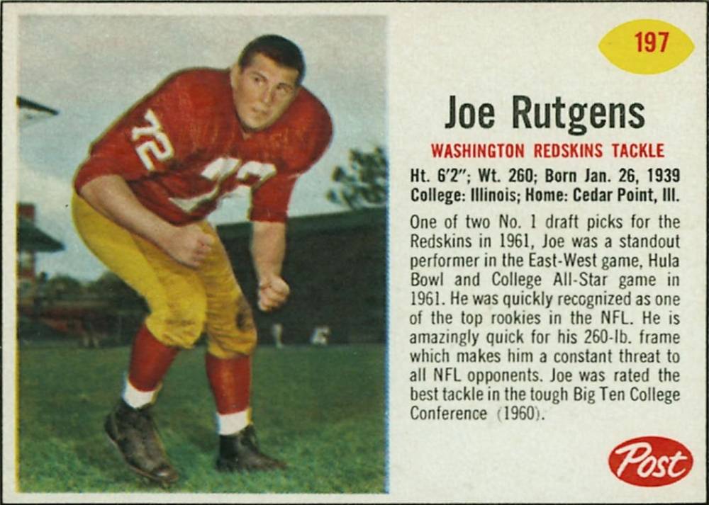 1962 Post Cereal Joe Rutgens #197 Football Card