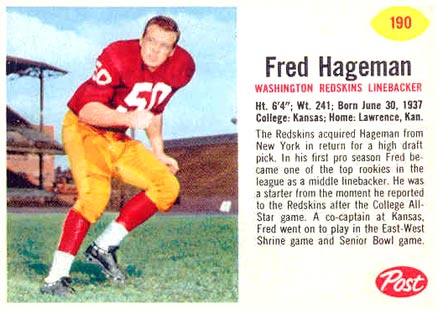 1962 Post Cereal Fred Hageman #190 Football Card