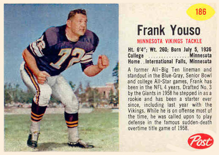 1962 Post Cereal Frank Youso #186 Football Card