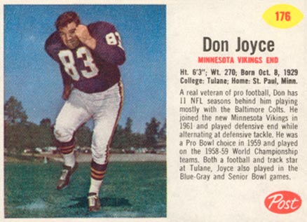 1962 Post Cereal Don Joyce #176 Football Card