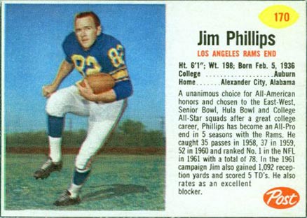 1962 Post Cereal Jim Phillips #170 Football Card