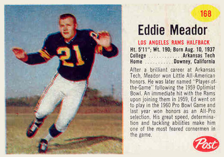 1962 Post Cereal Ed Meador #168 Football Card