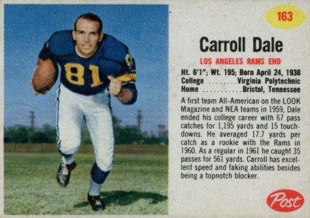 1962 Post Cereal Carroll Dale #163 Football Card