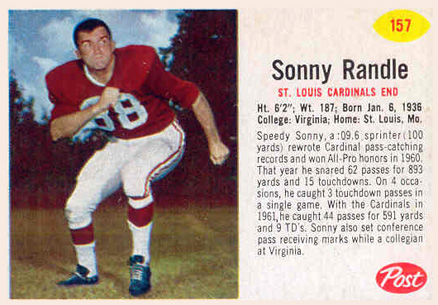 1962 Post Cereal Sonny Randle #157 Football Card