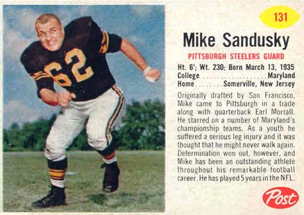 1962 Post Cereal Mike Sandusky #131 Football Card