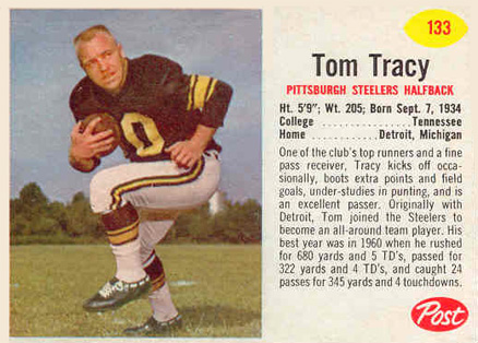 1962 Post Cereal Tom Tracy #133 Football Card
