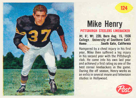 1962 Post Cereal Mike Henry #124 Football Card