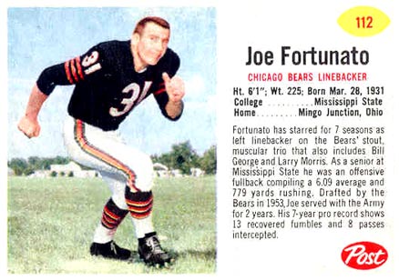 1962 Post Cereal Joe Fortunato #112 Football Card