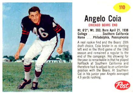 1962 Post Cereal Angelo Coia #110 Football Card