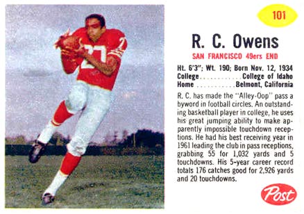 1962 Post Cereal R.C. Owens #101 Football Card