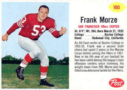 1962 Post Cereal Frank Morze #100 Football Card