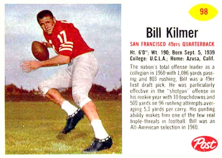 1962 Post Cereal Bill Kilmer #98 Football Card