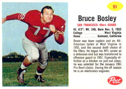 1962 Post Cereal Bruce Bosley #91 Football Card