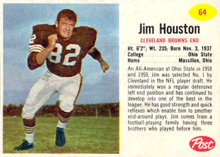 1962 Post Cereal Jim Houston #64 Football Card