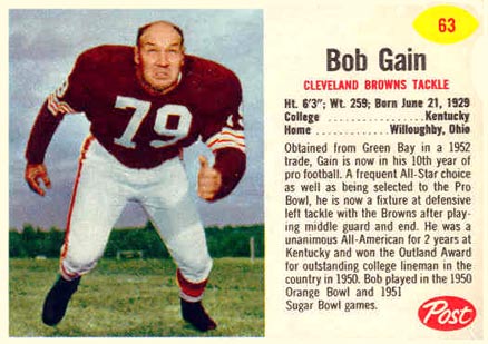 1962 Post Cereal Bob Gain #63 Football Card