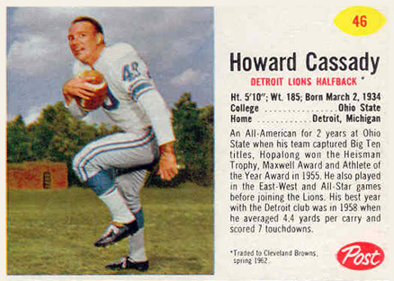 1962 Post Cereal Howard Cassady #46 Football Card