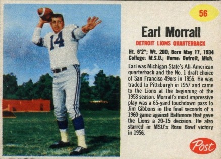 1962 Post Cereal Earl Morrall #56 Football Card