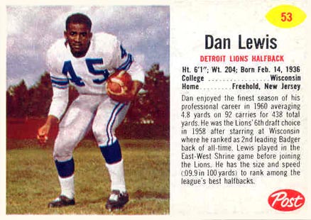 1962 Post Cereal Dan Lewis #53 Football Card