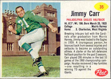 1962 Post Cereal Jimmy Carr #35 Football Card