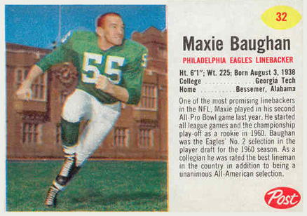 1962 Post Cereal Maxie Baughan #32 Football Card