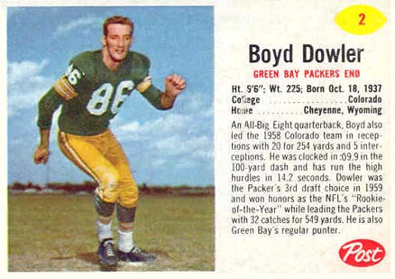1962 Post Cereal Boyd Dowler #2 Football Card