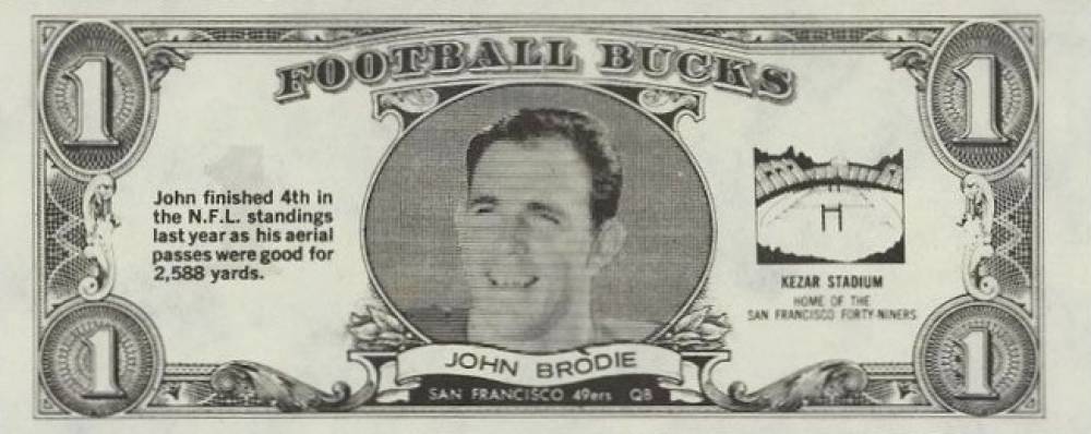 1962 Topps Bucks John Brodie #44 Football Card