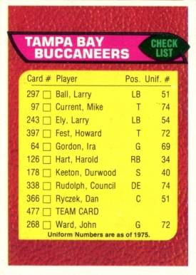 1976 Topps Tampa Bay Bucaneers Team #477 Football Card