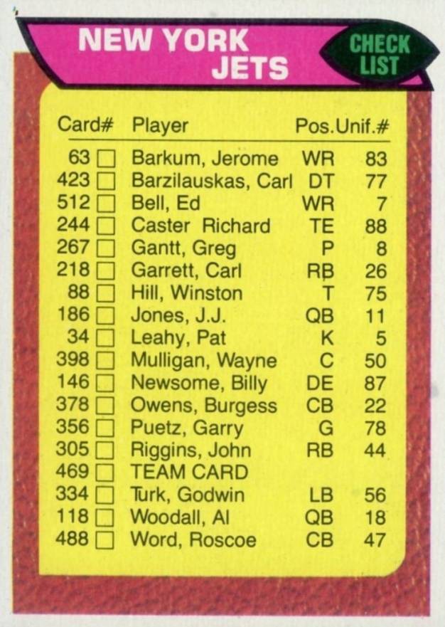 1976 Topps New York Jets Team #469 Football Card