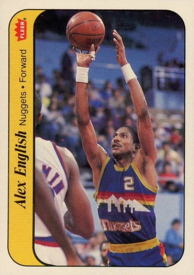 1986 Fleer Sticker Alex English #4 Basketball Card