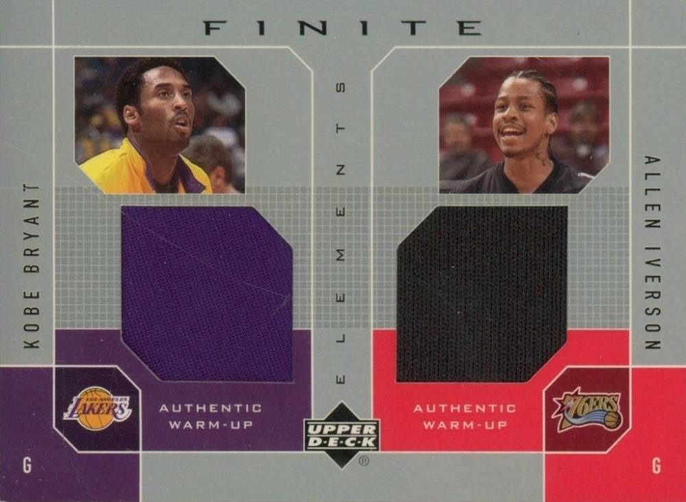 2002 Upper Deck Finite Elements Dual Uniforms Warm-Up Kobe Bryant/Allen Iverson #KB/AI Basketball Card