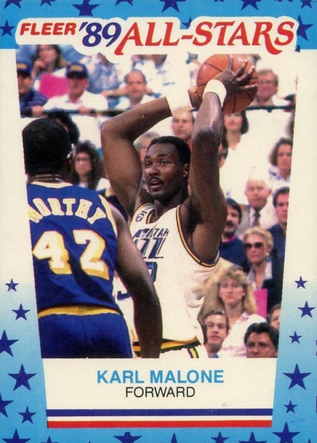 1989 Fleer Sticker Karl Malone #1 Basketball Card