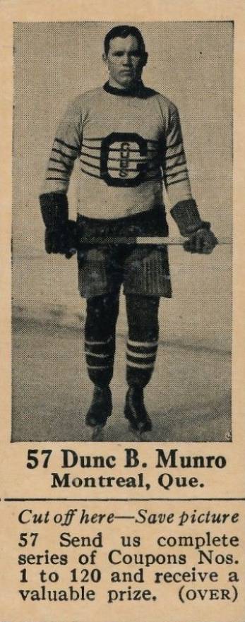 1925 Dominion Chocolate Dunc Munro #57 Hockey Card