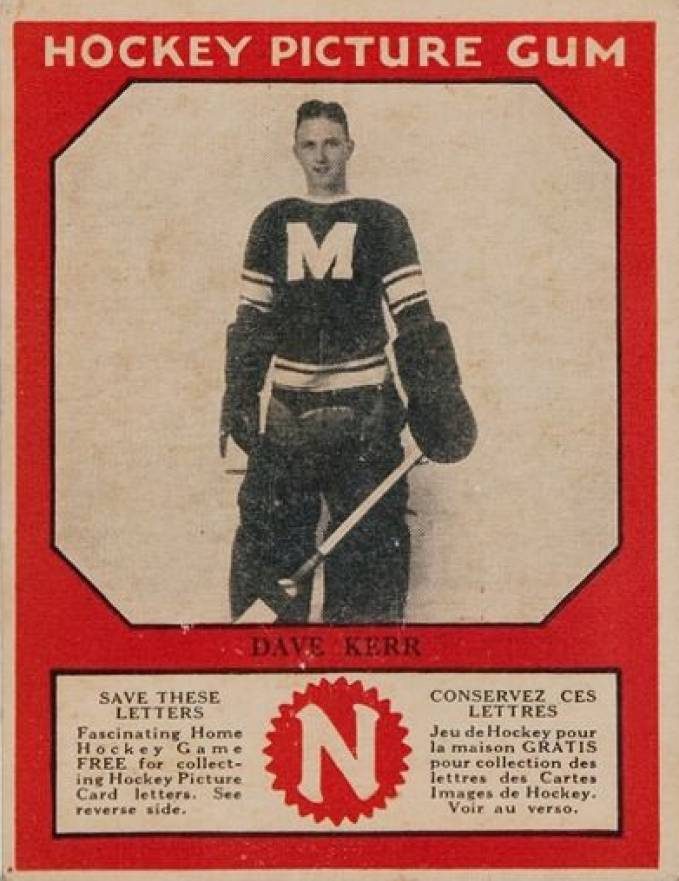 1933 Canadian Gum Dave Kerr # Hockey Card