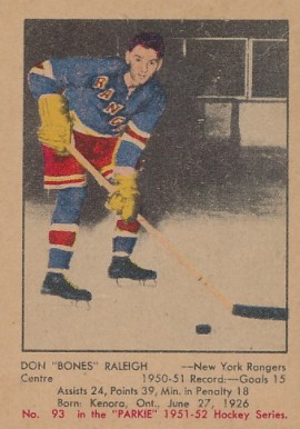 1951 Parkhurst Don "Bones" Raleigh #93 Hockey Card
