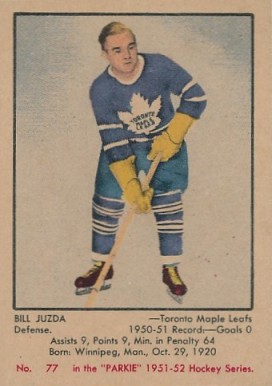 1951 Parkhurst Bill Juzda #77 Hockey Card