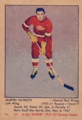 1951 Parkhurst Marty Pavelich #54 Hockey Card